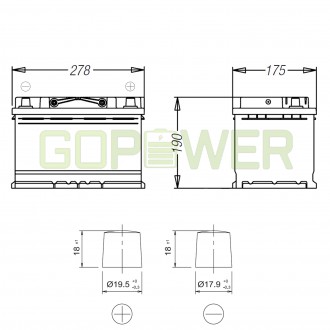 BATTERIA AUTO 70 Ah GREENENERGY SPUNTO 600A 275x175x190mm (LxPxH) PESO  15,90 kg